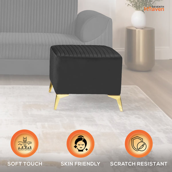 Venice 1 Seater Ottoman Stool - ( Plush Sued - Black )