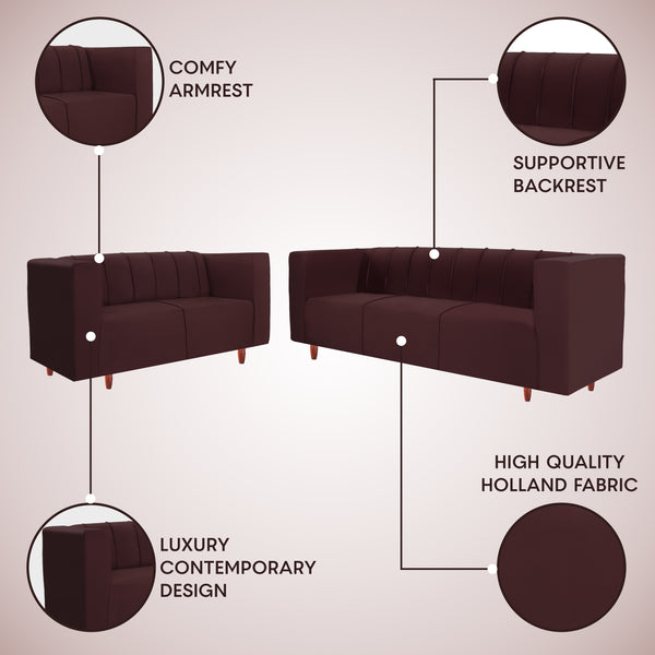 Sydney (3+2) Seater Sofa- ( Plush Suede Fabric- Brown )