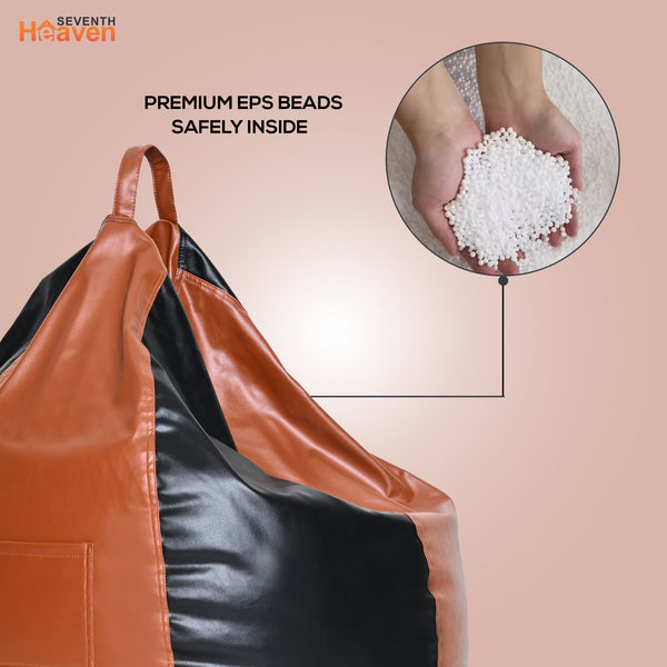 Seventh Heaven 3XL Bean Bag Cover with Footrest & Cushion ( Premium Leatherite - Black & Tan )