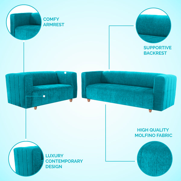 Tokyo 5 Seater Sofa- (3+2) ( Premium Molfino Fabric - Sky Blue)