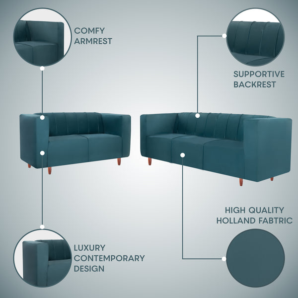 Sydney (3+2) Seater Sofa- ( Plush Suede Fabric- Teal )