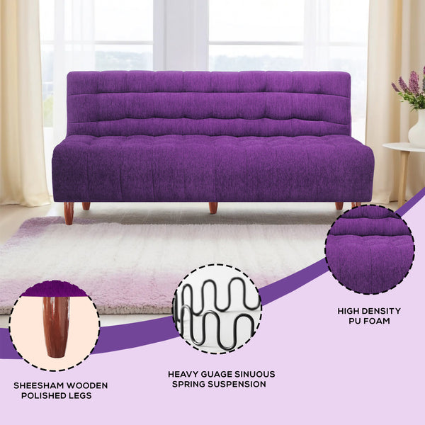Florida Neo 4 Seater Wooden Sofa Cum Bed - ( Premium Molfino Fabric- Purple )