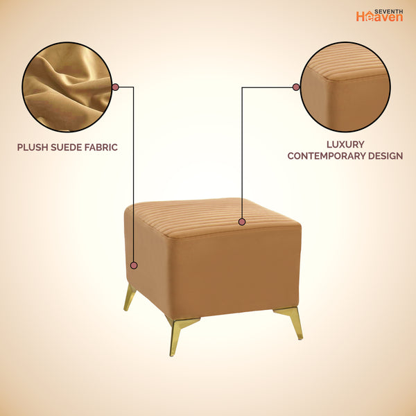 Venice 1 Seater Ottoman Stool - ( Plush Suede Fabric - Beige )