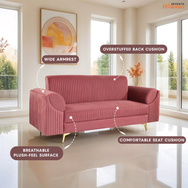 Venice 3 Seater Sofa- ( Plush Suede Fabric - Peach )