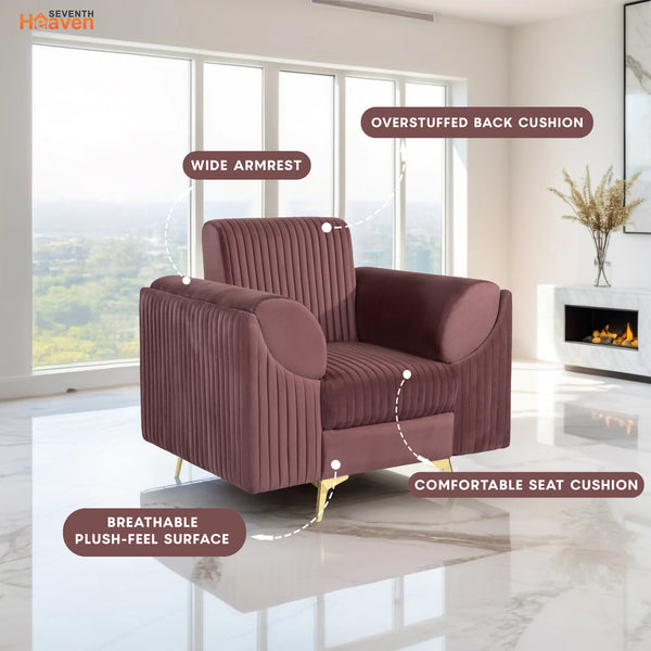 Venice 1 Seater Sofa - ( Plush Suede Fabric - Brown )