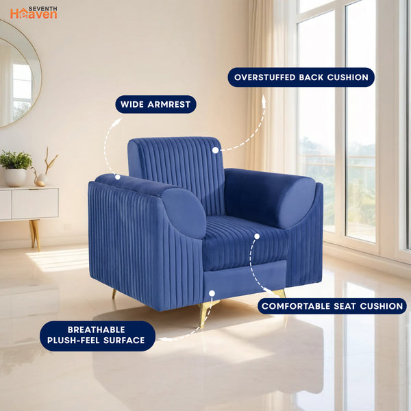 Venice 1 Seater Sofa - ( Plush Suede Fabric - Blue )