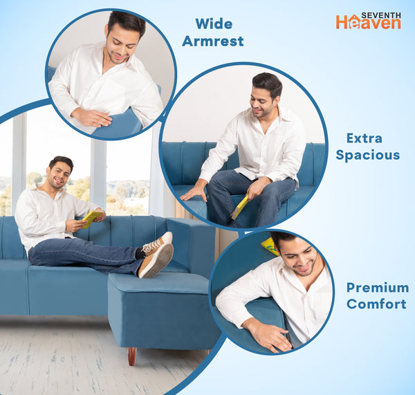 Sydney 5 Seater Sofa with 2 Ottoman- ( Plush Suede Fabric-Sky Blue )