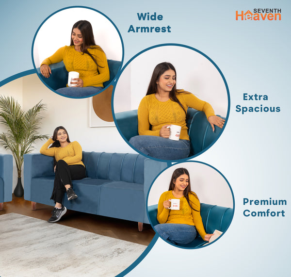 Sydney (3+2) Seater Sofa- ( Plush Suede Fabric- Sky Blue )