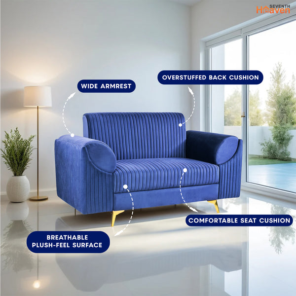 Venice 2 Seater Sofa- ( Plush Suede Fabric - Blue )
