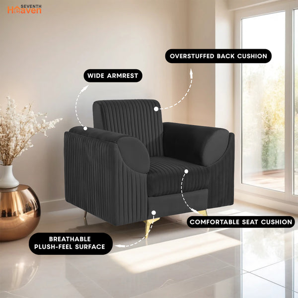 Venice 1 Seater Sofa - ( Plush Suede Fabric - Black )