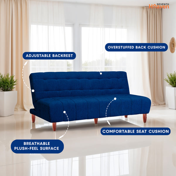 Florida 3 Seater Wooden Sofa Cum Bed - ( Premium Molfino Fabric- Blue )