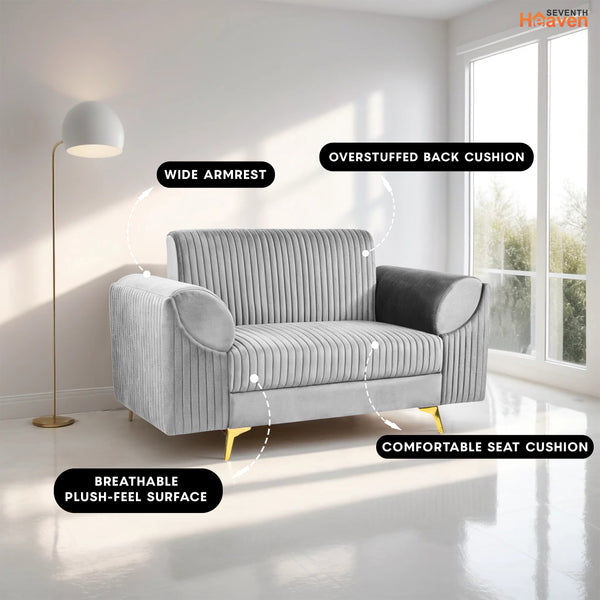 Venice 2 Seater Sofa - ( Plush Suede Fabric - Grey )