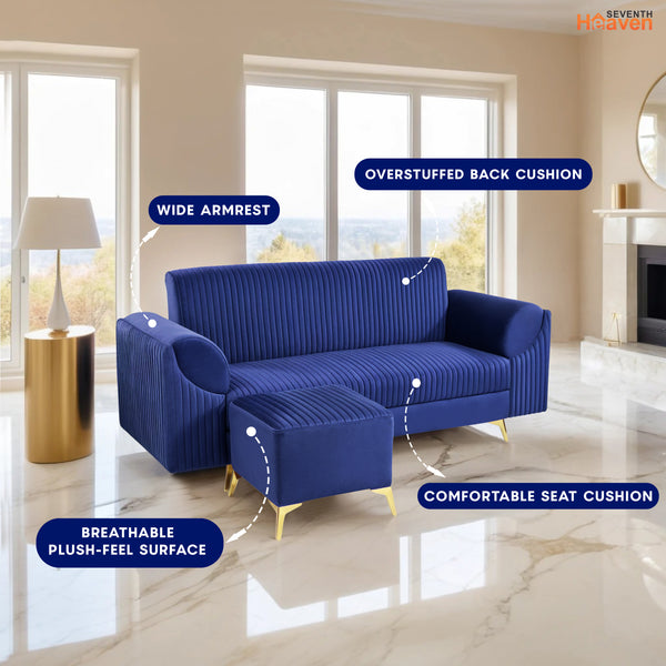 Venice 4 Seater Sofa with 1 Ottoman- ( Plush Suede Fabric- Brown )