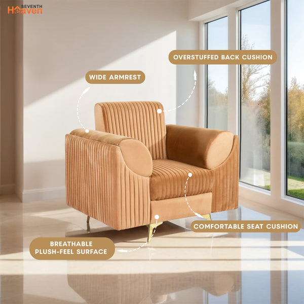 Venice 1 Seater Sofa  - ( Plush Suede Fabric - Beige )