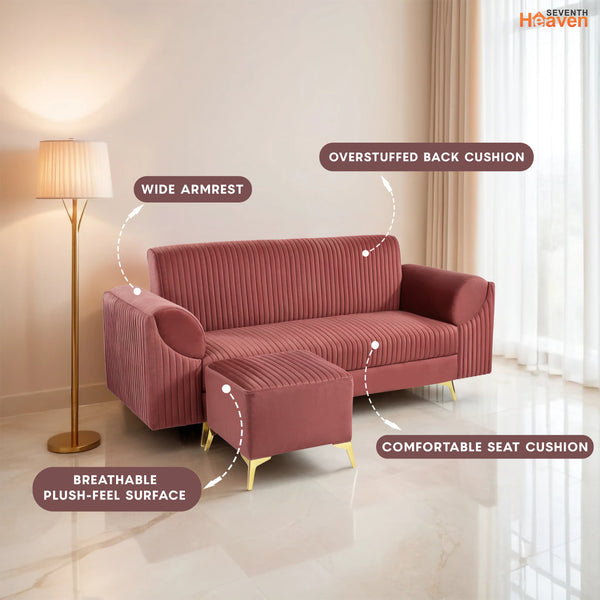 Venice 4 Seater Sofa with 2 Ottoman- ( Plush Suede Fabric- Peach )