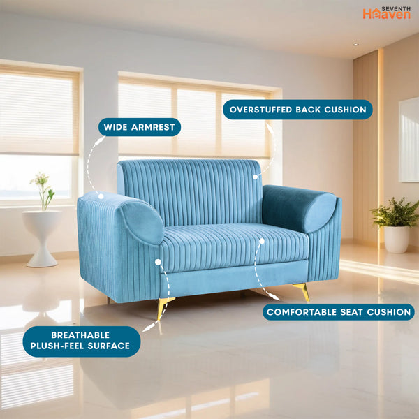 Venice 2 Seater Sofa - ( Plush Suede Fabric - Sky Blue)