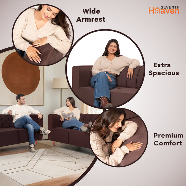 Sydney (3+2) Seater Sofa- ( Plush Suede Fabric- Brown )