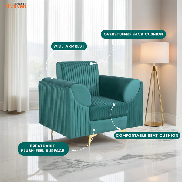 Venice 1 Seater Sofa - ( Plush Suede Fabric - Teal )