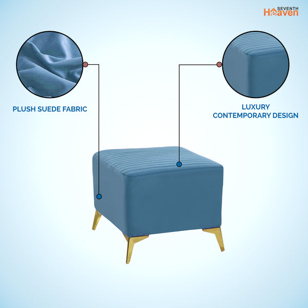 Venice 1 Seater Ottoman Stool - ( Plush Sued - Sky Blue )