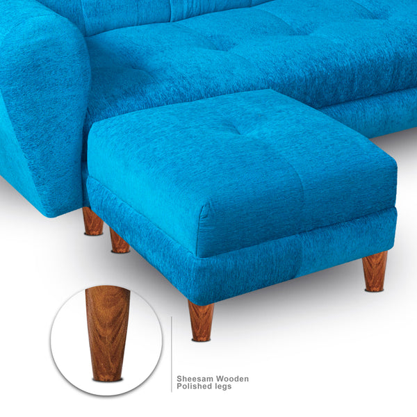 Milan 5 Seater with 2 Ottoman- ( Premium Molfino Fabric- Sky Blue )