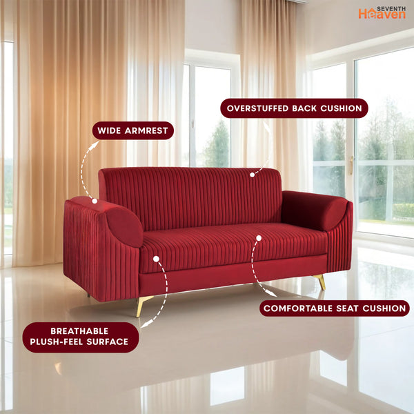 Venice 3 Seater Sofa- ( Plush Suede Fabric - Maroon )