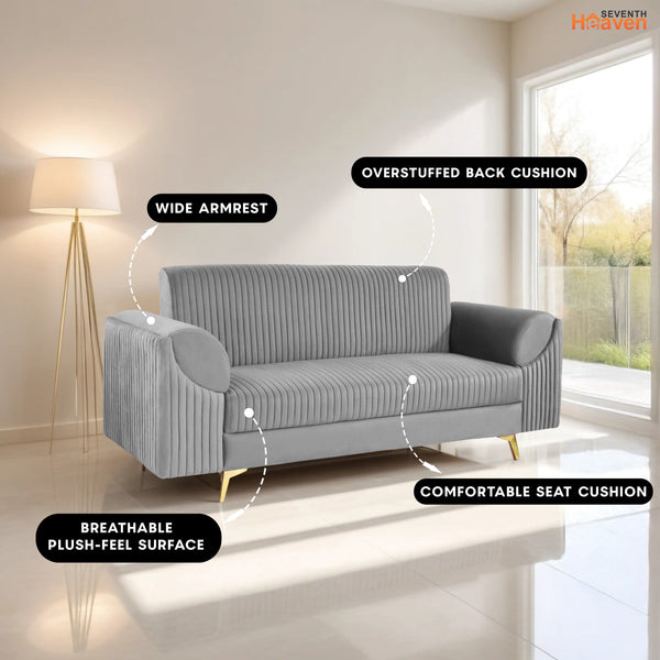 Venice 3 Seater Sofa- ( Plush Suede Fabric- Grey )