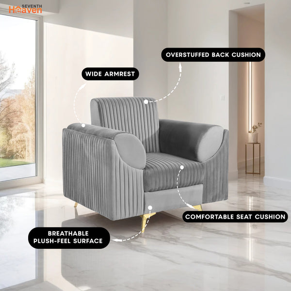 Venice 1 Seater Sofa - ( Plush Suede Fabric - Grey )