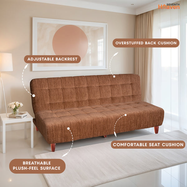 Florida 4 Seater Wooden Sofa Cum Bed - ( Premium Molfino Fabric- Beige)