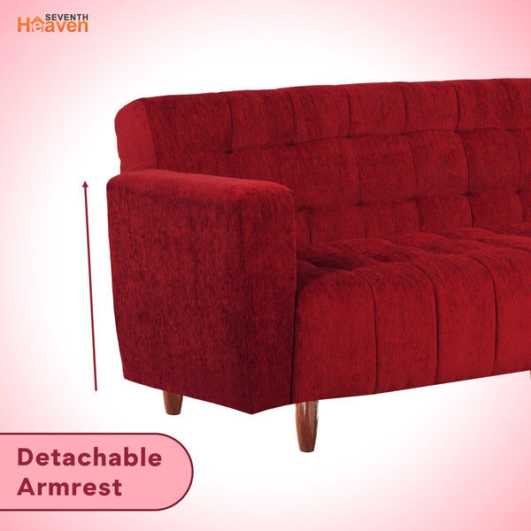 Lisbon Neo 3 Seater Wooden Sofa Cum Bed - ( Premium Molfino Fabric- Maroon )
