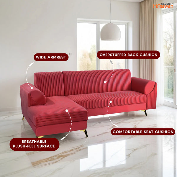 Venice 6 Seater Sofa Left Corner - ( Plush Suede Fabric - Maroon )