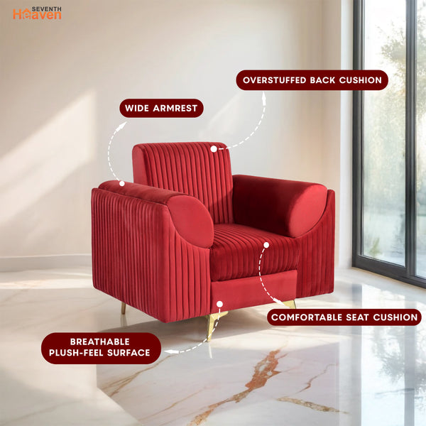 Venice 1 Seater Sofa - ( Plush Suede Fabric- Maroon )