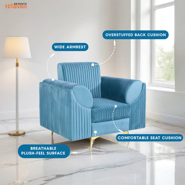 Venice 1 Seater Sofa - ( Plush Suede Fabric - Sky Blue)