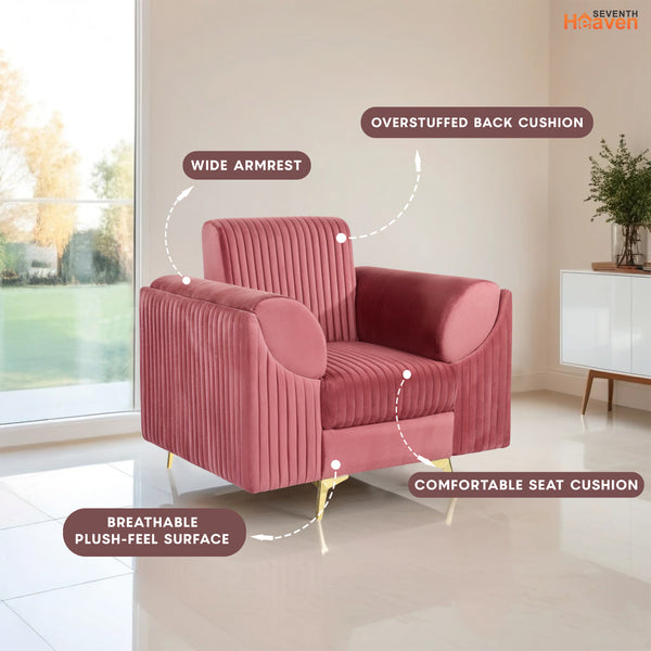 Venice 1 Seater Sofa - ( Plush Suede Fabric- Peach )