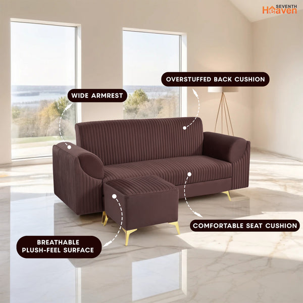 Venice 4 Seater Sofa with 1 Ottoman- ( Plush Suede Fabric- Brown )