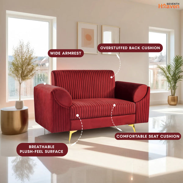 Venice 2 Seater Sofa - ( Plush Suede Fabric - Maroon )