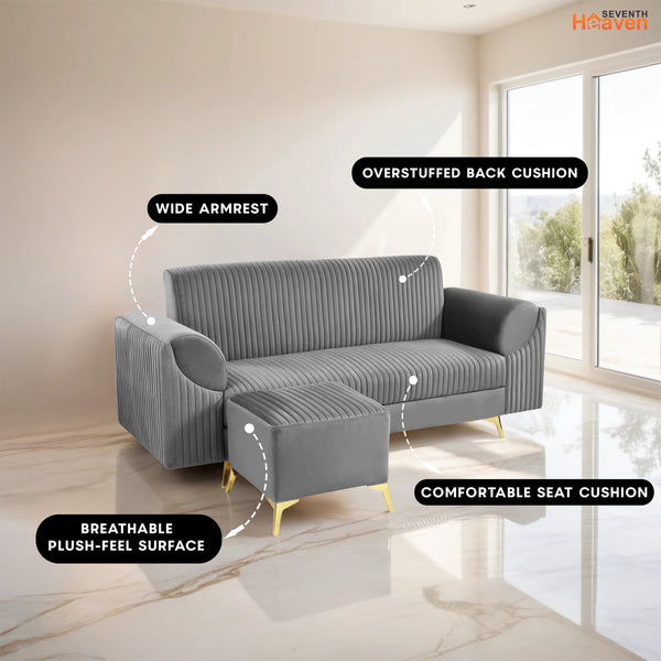 Venice 4 Seater Sofa with 2 Ottoman- ( Plush Suede Fabric- Grey )