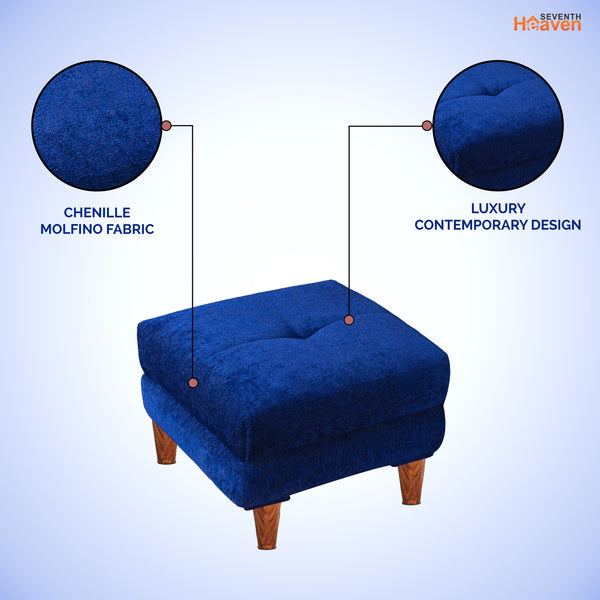 Milan 1 Seater Ottoman Stool - ( Chenille Molfino - Blue )