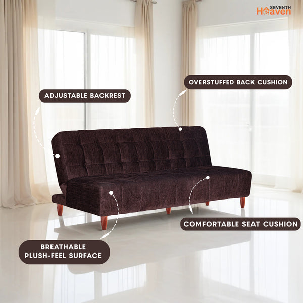Florida 4 Seater Wooden Sofa Cum Bed - ( Premium Molfino Fabric- Brown)