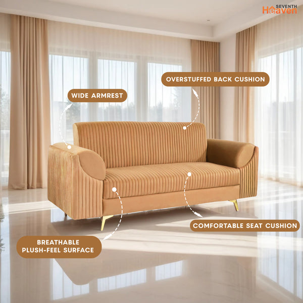 Venice 3 Seater Sofa  - ( Plush Suede Fabric - Beige )