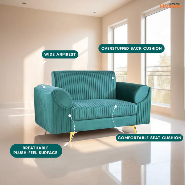 Venice 2 Seater Sofa - ( Plush Suede Fabric - Teal )