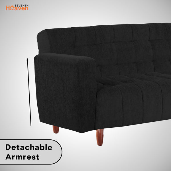 Lisbon Neo 3 Seater Wooden Sofa Cum Bed - ( Premium Molfino Fabric- Black )