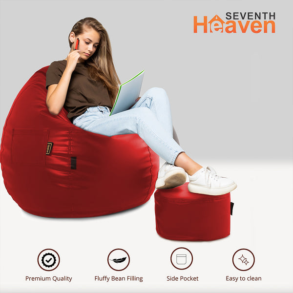 Seventh Heaven 3XL Bean Bag Cover with Footrest & Cushion ( Premium Leatherite - Red )