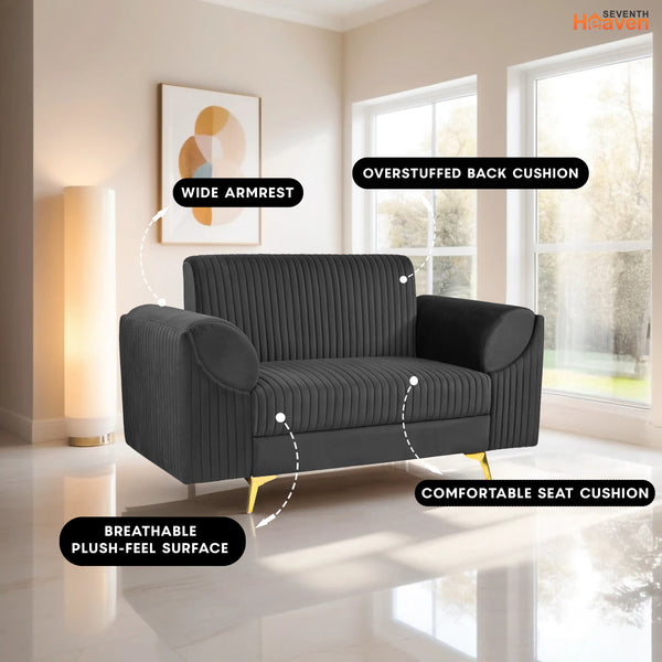 Venice 2 Seater Sofa - ( Plush Suede Fabric - Black )