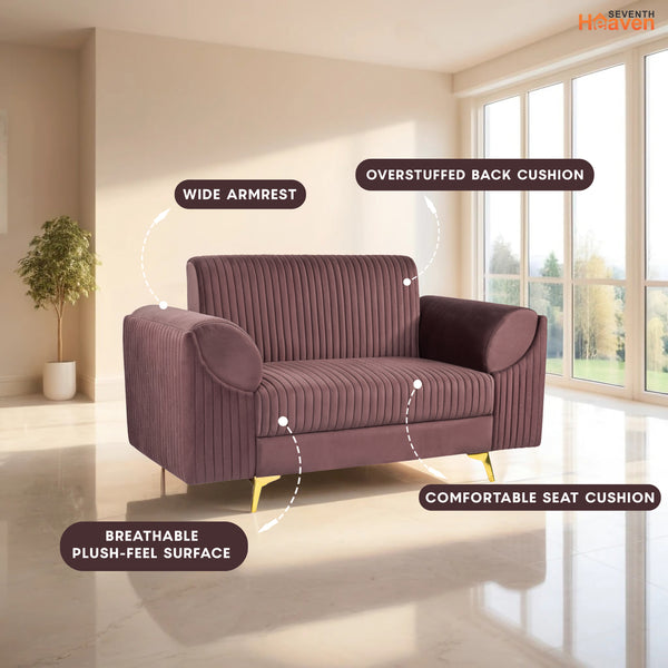 Venice 2 Seater Sofa - ( Plush Suede Fabric - Brown )