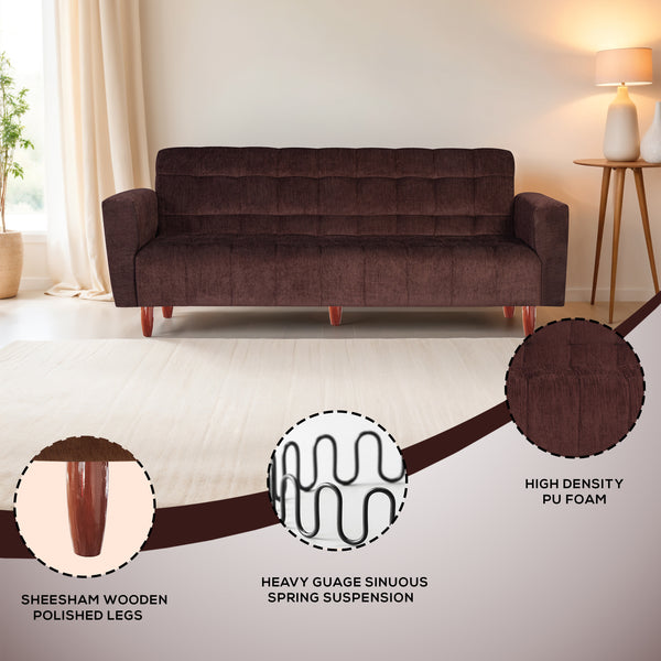 Lisbon  4 Seater Wooden Sofa Cum Bed - ( Premium Molfino Fabric- Brown)