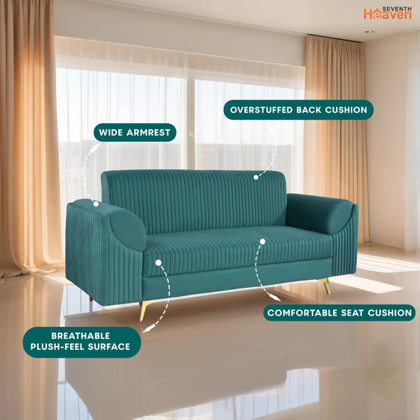 Venice 3 Seater Sofa- ( Plush Suede Fabric- Teal )