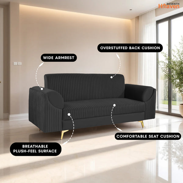 Venice 3 Seater Sofa- ( Plush Suede Fabric- Black )