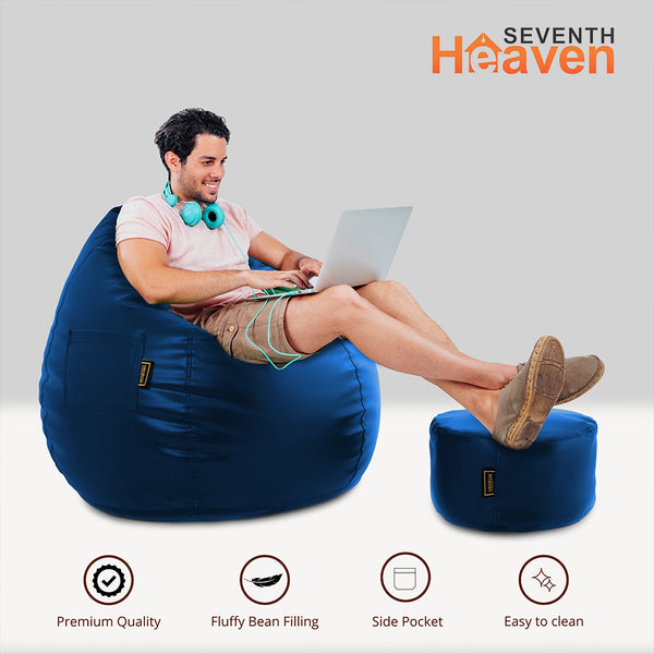 Seventh Heaven 3XL Bean Bag Cover with Footrest & Cushion ( Premium Leatherite - Royal Blue )
