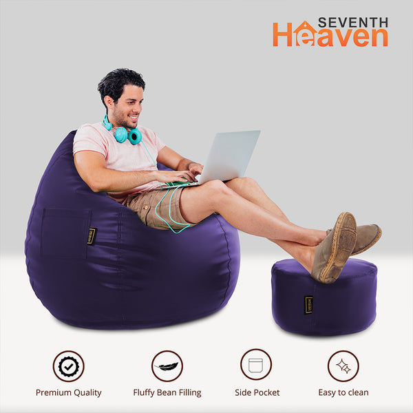 Seventh Heaven 3XL Bean Bag Cover with Footrest & Cushion ( Premium Leatherite - Purple )