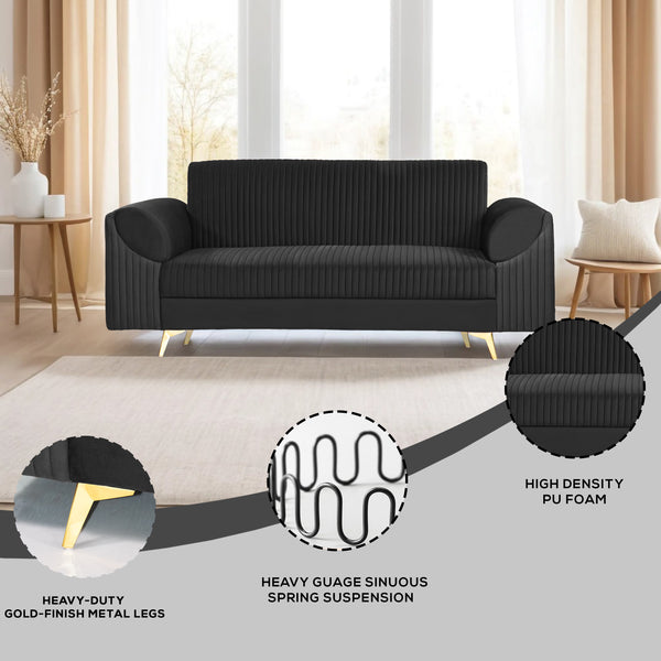 Venice 3 Seater Sofa- ( Plush Suede Fabric- Black )